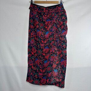Rag & Bone Amber Silk Floral Midi Skirt Red Size 00 Side Slit Black Red Floral